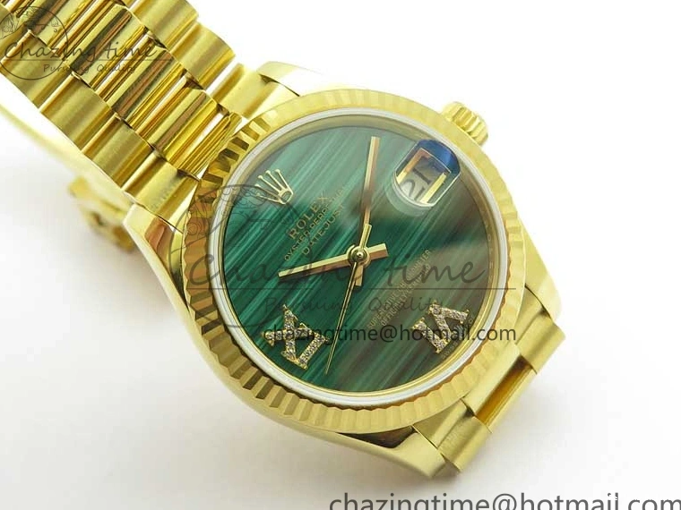 0516 Daydate 278288 31mm YG EWF Best Edition Green Malachite Dial on YG President Bracelet ETA SunProtective 2605